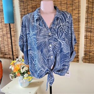 Tropical Print Hawaiian Cropped Blouse